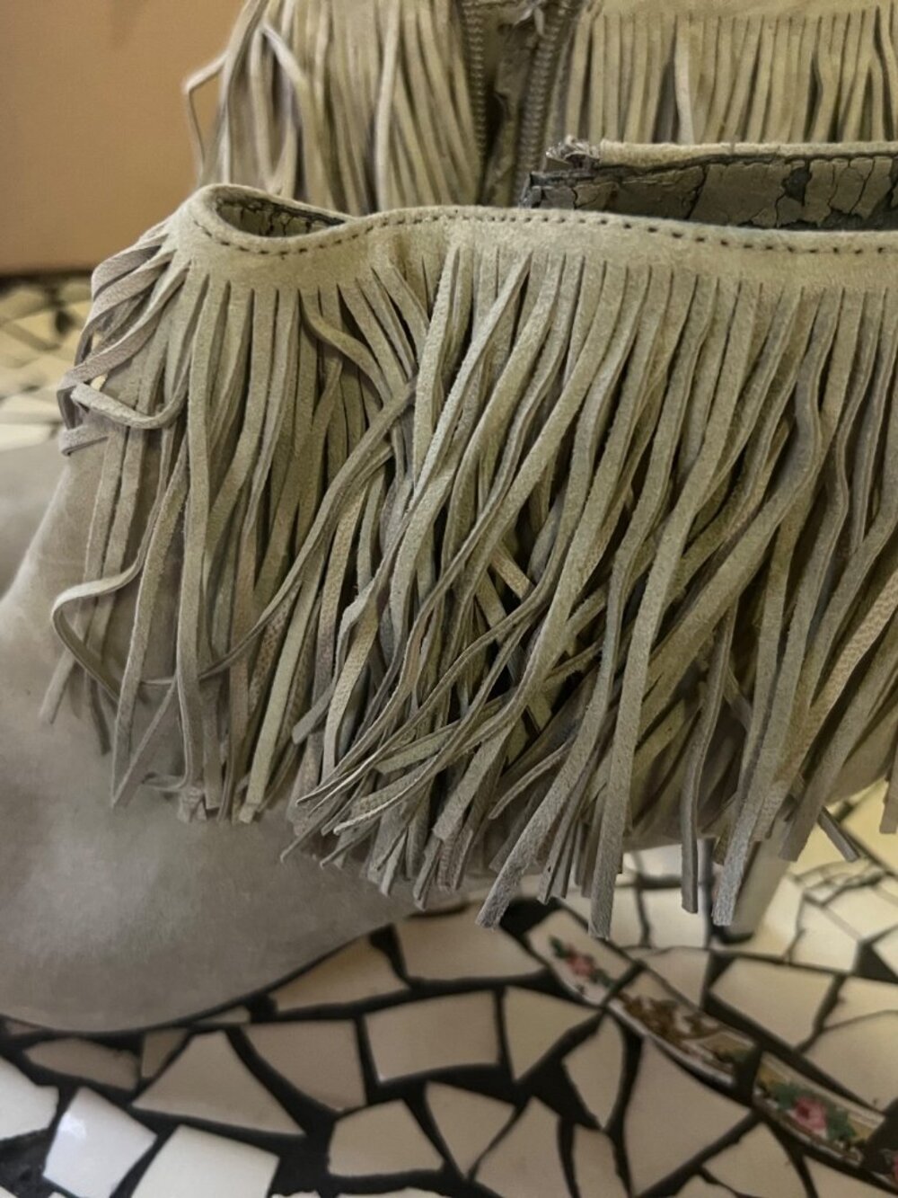 Sam Edelman Gray Suede Fringe Pointed Toe Stiletto Booties 8